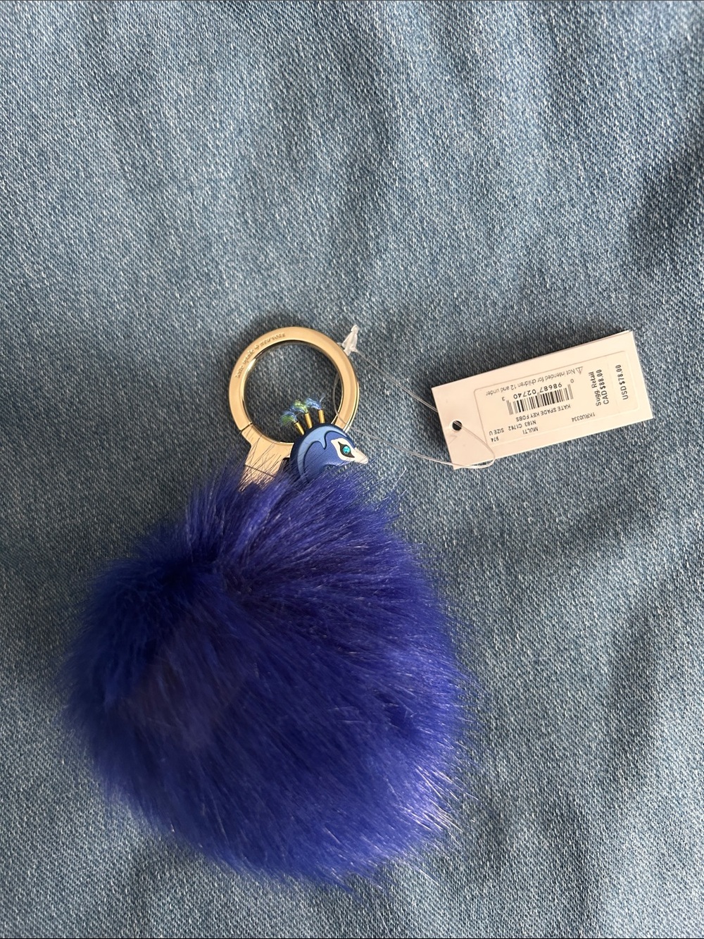 Peacock Blue Pom Charm Keychain